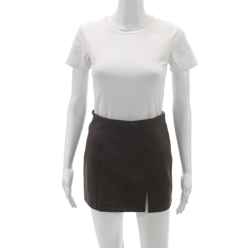 Robertson + Rodeo Women Brown Vegan Leather Mini Skirt Zip Fall Size S
